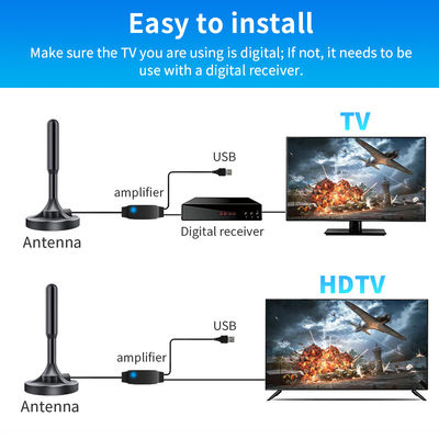 Customized Connector UHF VHF Digital Active HDTV DVB T2 ISDB ATSC TV Antenna with Amplifier and 75 Ω Input Impedance