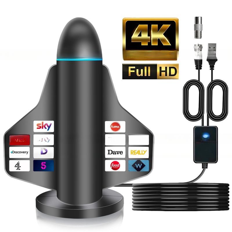 UV Protected ABS Iron Material Black Smart Digital DTV DVB Indoor TV Antenna for UHF VHF HD 8K 4K 1080P View HDTV Channels